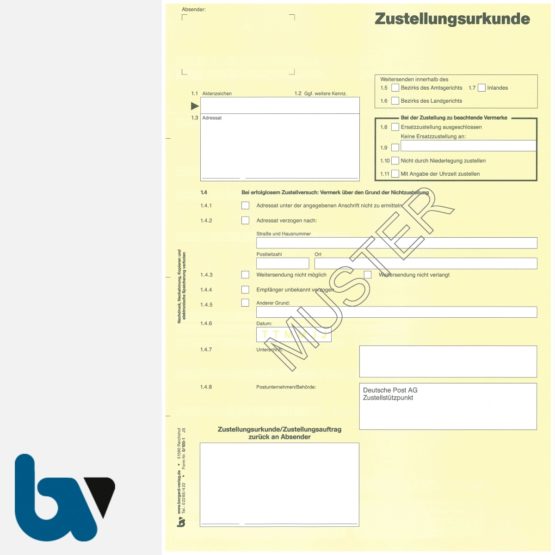 0/100-1 Postzustellungsurkunde mit Eindruck "Deutsche Post", Vorderseite | Borgard Verlag GmbH