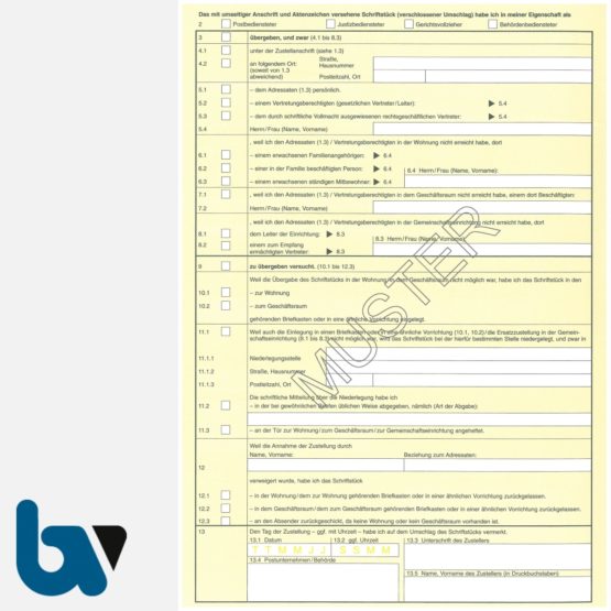 0/100-7.1 Postzustellungsurkunde Variante ohne Eindruck "Deutsche Post", Rückseite | Borgard Verlag GmbH