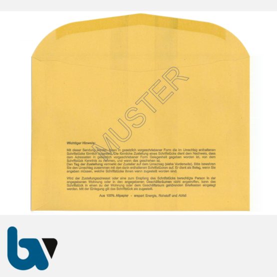 0/101-5 Förmliche Zustellung - Innerer Umschlag, DIN C5, ohne Fenster, nassklebend, Rückseite | Borgard Verlag GmbH