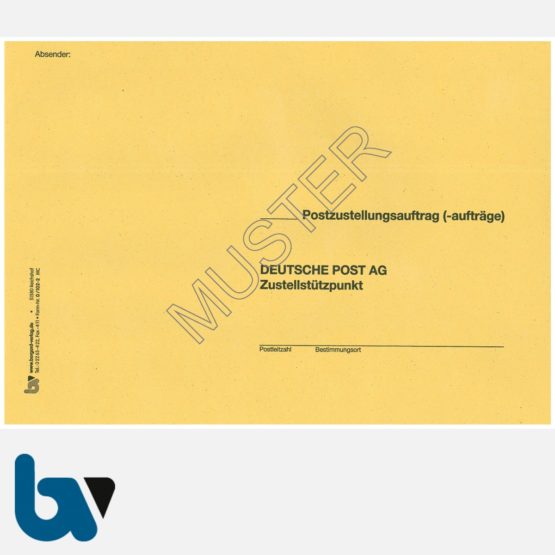 0/102-2 Postzustellungsauftrag - Äußerer Umschlag, DIN B5, ohne Fenster, haftklebend, Vorderseite | Borgard Verlag GmbH