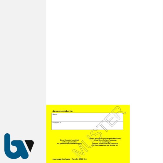 0/685-15.5 Parkausweis zur Ausnahmegenehmigung Parkerleichterungen Sonderregelung RP SH MV gelb Modell behinderte Menschen DIN A4 perforiert RS | Borgard Verlag GmbH