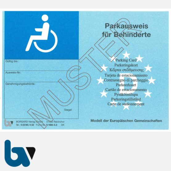 0/685-5.2 EU-einheitlicher Parkausweis Ausnahmegenehmigung Parkerleichterungen europaeisch blau Modell behinderte Menschen leicht DIN A6 VS