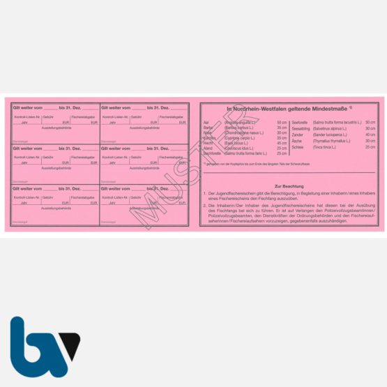 1/456-2 Jugendfischereischein NRW Nordrhein-Westfalen rosa Neobond Muster RS | Borgard Verlag GmbH