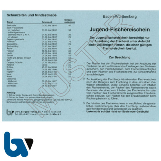 5/456-3 Jugendfischereischein BW Baden-Württemberg blau Neobond Muster Vorderseite | Borgard Verlag GmbH