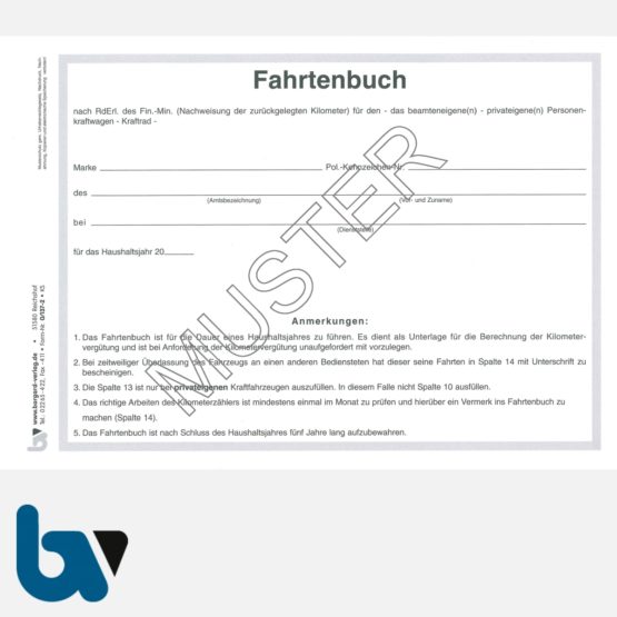 0/137-2 Fahrtenbuch beamteneigene privateigene Fahrzeug Dienstreise dienstlich Verwaltung Behörde DIN A5 Seite 2 | Borgard Verlag GmbH