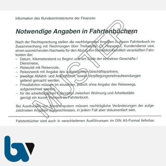 0/137-8 Fahrtenbuch Fahrzeug Bundesministerium Finanzen Dienstreise dienstlich Verwaltung Behörde DIN A6 Seite 2 | Borgard Verlag GmbH