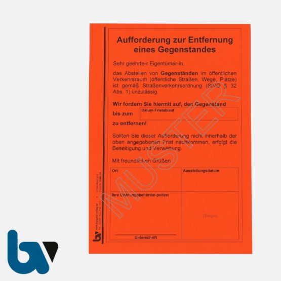 0/442-19 Aufkleber Aufforderung Entfernung Gegenstand selbstklebend Straßenverkehrsordnung StVO Abfall DIN A5 VS | Borgard Verlag GmbH