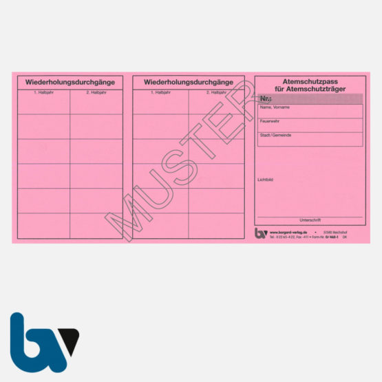 0/462-1 Atemschutzpass Atemschutzträger Feuerwehr rosa Neobond VS | Borgard Verlag GmbH