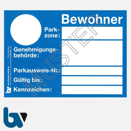0/497-8.2 Bewohnerparkausweis Muster blau DIN A6 Karton VS | Borgard Verlag GmbH