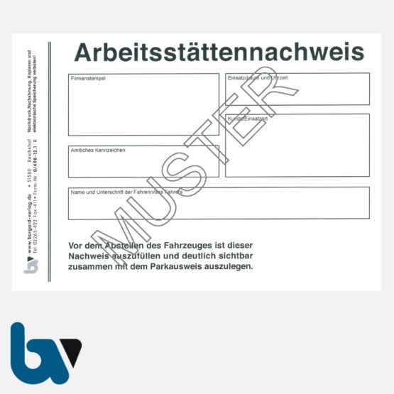 0/498-12.1 Arbeitsstättennachweis DIN A6 | Borgard Verlag GmbH