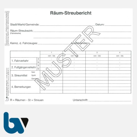 0/751-4.1 Räumbericht Streubericht Bezirk selbstdurchschreibend DIN A5 Seite 1 | Borgard Verlag GmbH