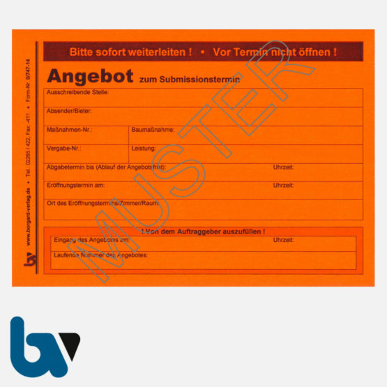 0/747-14 Angebotsaufkleber Kennzettel Ausschreibung Submission VOL VOB rot selbstklebend DIN A6 | Borgard Verlag GmbH
