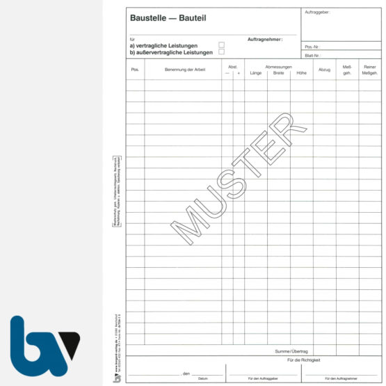 0/724-1 Bauaufmassblock Baustelle Bauteil selbstdurchschreibend Einschlagdeckel Durchschreibeschutz Schreibschutzdeckel perforiert DIN A4 Seite 1 | Borgard Verlag GmbH