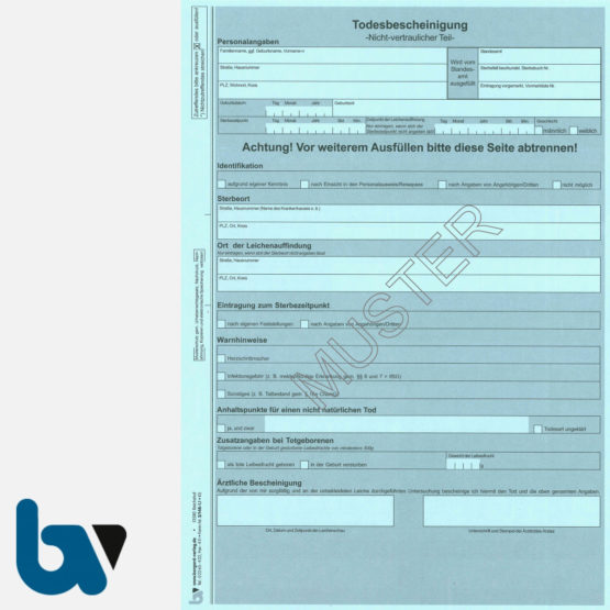 2/148-1.1 Todesbescheinigung nicht Vertraulicher Teil Rheinland Pfalz 5-fach selbstdurchschreibend DIN A4 Seite 1 | Borgard Verlag GmbH