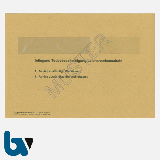 2/148-1.2 Umschlag inliegend Todesbescheinigung Rheinland Pfalz braun nassklebend gummiert Fenster DIN C5 Vorderseite | Borgard Verlag GmbH