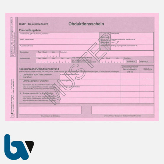 2/148-2 Obduktionsschein Rheinland Pfalz 2-fach selbstdurchschreibend DIN A5 Seite 1 | Borgard Verlag GmbH