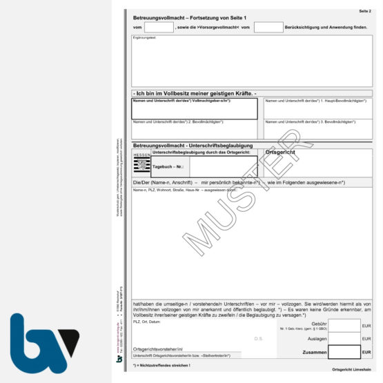 3/187-13 Betreuungsvollmacht Kurzfassung Ortsgericht Hessen DIN A4 Seite 2 | Borgard Verlag GmbH