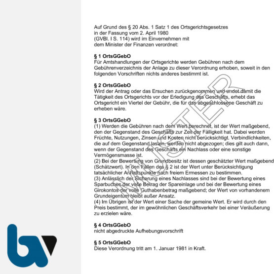 3/190-5 Gebührenverzeichnis Ortsgericht Hessen Gebührenordnung OrtsGGebO Heft 4 Seiten DIN A5 Seite 2 | Borgard Verlag GmbH