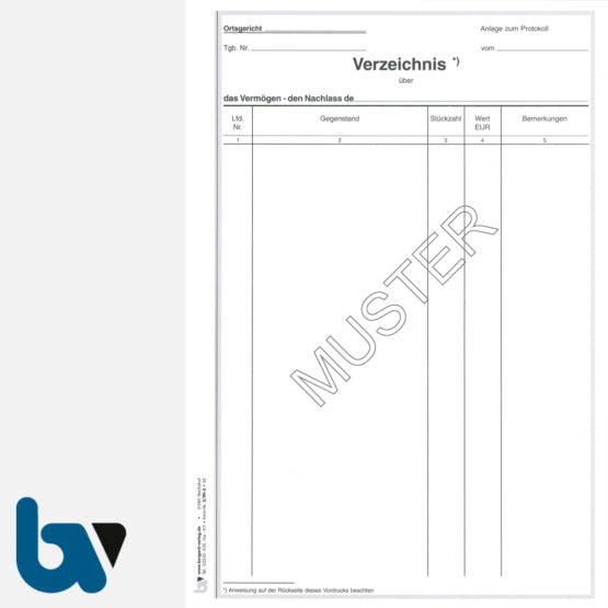 3/191-3 Verzeichnis Vermögen Nachlass Anlage Nachlasssicherung Ortsgericht Hessen DIN A4 Seite 1 | Borgard Verlag GmbH