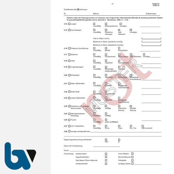 0/427-5.2 Untersuchungsbogen Nachuntersuchung Arzt Jugendarbeitsschutzgesetz Anlage 2a JArbSchG rot DIN A4 Seite 4 | Borgard Verlag GmbH