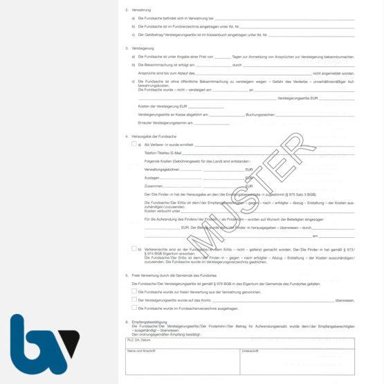 0/526-8 Fundanzeige Fundsache Erklärung Finder mit Fundanhänger 4-fach selbstdurchschreibend DIN A4 Seite 2 | Borgard Verlag GmbH