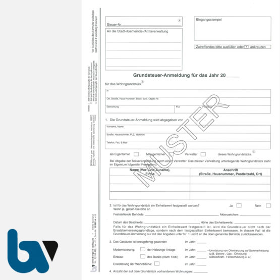 12/207-4.1 Grundsteuer Anmeldung Berechnung Entrichtung mit Einzugsermächtigung Erläuterungen Hinweise 3-fach selbstdurchschreibend DIN A4 Seite 1 | Borgard Verlag GmbH