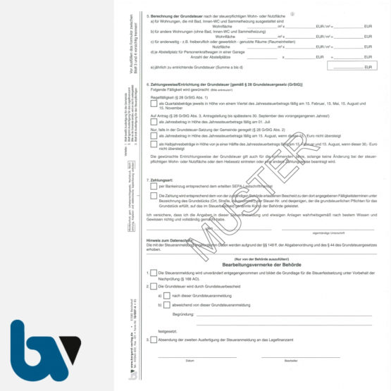 12/207-4 Grundsteuer Anmeldung Berechnung Entrichtung ohne Einzugsermächtigung Erläuterungen Hinweise 3-fach selbstdurchschreibend DIN A4 Seite 2 | Borgard Verlag GmbH