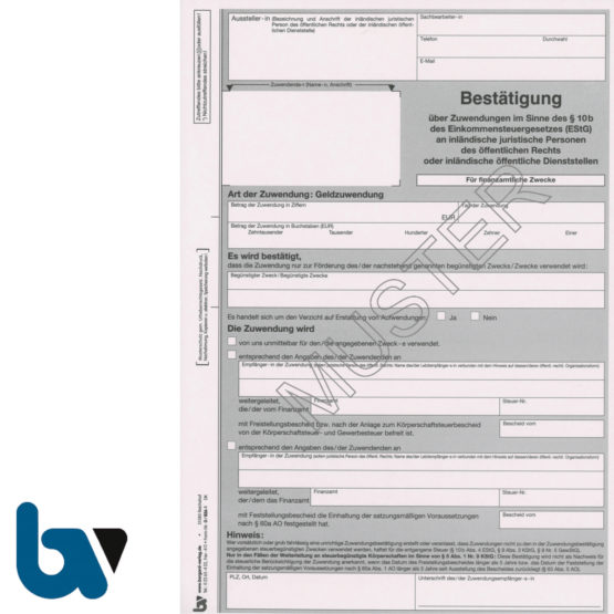 0/826-1 Bestätigung Geld Zuwendung Spende Behörden Muster Paragraph 10b Einkommensteuergesetz EStG 2-fach selbstdurchschreibend DIN A4 | Borgard Verlag GmbH