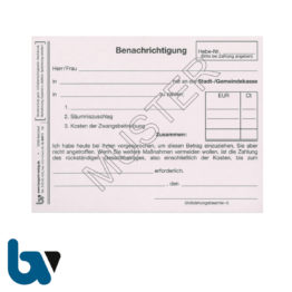 0/847-1 Benachrichtigung Forderung Androhung Zwangsbeitreibung Einschlagdeckel Durchschreibeschutz Schreibschutzdeckel perforiert 2-fach selbstdurchschreibend DIN A6 | Borgard Verlag GmbH