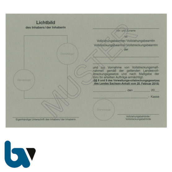 14/881-1 Dienstausweis Vollziehungs Vollstreckung Beamtin Beamter Sachsen-Anhalt Vollstreckungsmaßnahme bundesweit grau Neobond DIN A6 A7 Rückseite | Borgard-Verlag GmbH