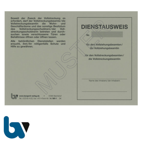 14/881-1 Dienstausweis Vollziehungs Vollstreckung Beamtin Beamter Sachsen-Anhalt Vollstreckungsmaßnahme bundesweit grau Neobond DIN A6 A7 Vorderseite | Borgard-Verlag GmbH