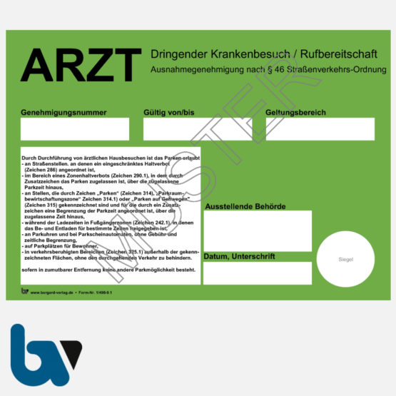 Parkausweis "Arzt" - Nordrhein-Westfalen