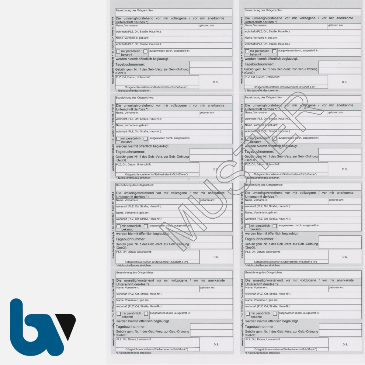 3/194-8 Beglaubigungsaufkleber Beglaubigung Aufkleber Unterschrift Dokument Ortsgericht Hessen selbstklebend 8fach DIN A7 Neu | Borgard Verlag GmbH